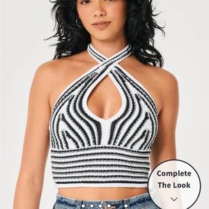 Hollister Crochet V-Neck Halter Top, Size Small